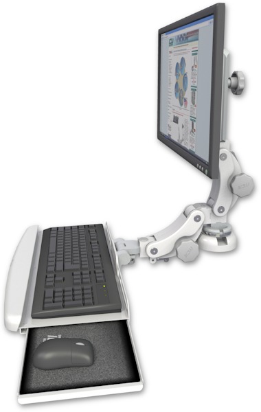AccessMount™ Titan Paralink desk mount with a paralink keyboard tray w/ wrist rest bend