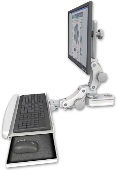 AccessMount™ Titan Paralink mount for a 2" pole with a paralink keyboard tray w/ wrist rest bend