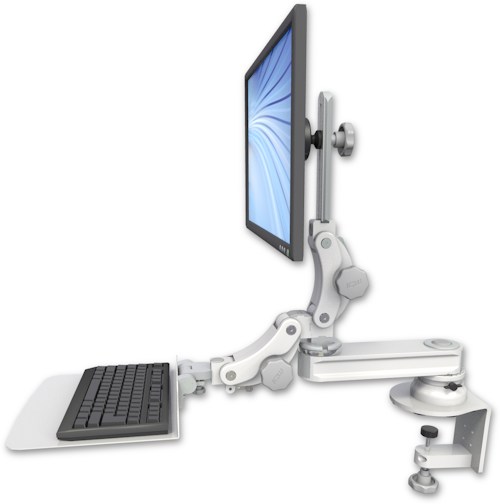 AccessMount™ Short single arm T2 Paralink LCD arm desk clamp with a 12" flat paralink keyboard tray