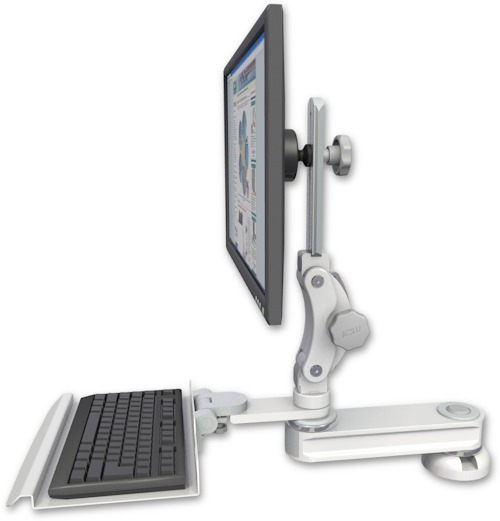 AccessMount™ Short single arm T2 Paralink LCD arm desk mount with a 12" keyboard tray