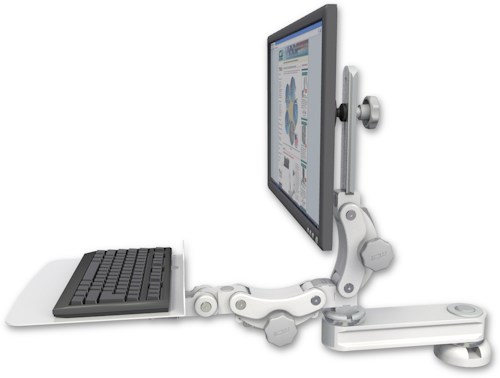 AccessMount™ Short single arm T2 Paralink LCD arm desk mount with a 12" flat paralink keyboard tray