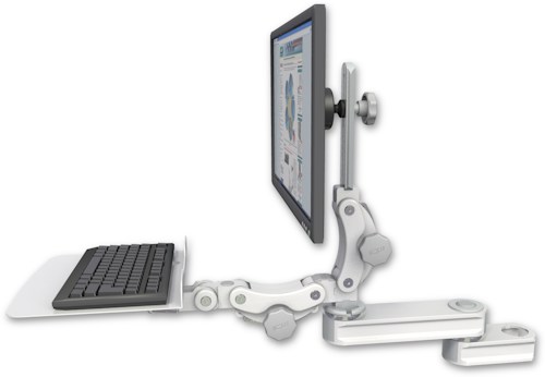 AccessMount™ Short single arm T2 Paralink LCD arm mount for a 2" pole with a 12" flat paralink keyboard tray