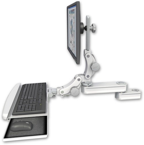 AccessMount™ Short single arm T2 Paralink LCD arm mount for a 2" pole with a paralink keyboard tray w/ wrist rest bend