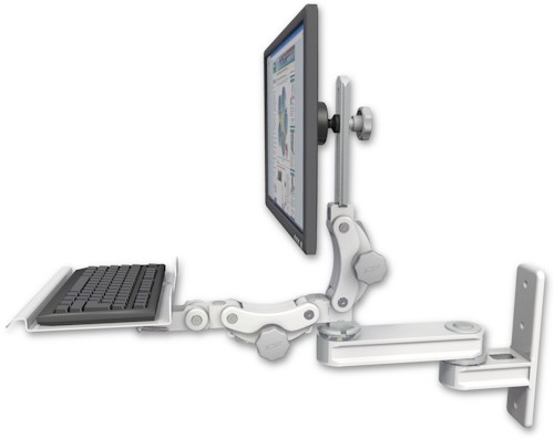 AccessMount™ Short single arm T2 Paralink LCD arm wall mount with a 12" paralink keyboard tray