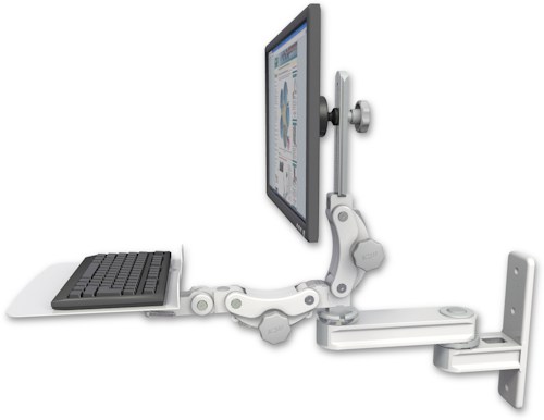 AccessMount™ Short single arm T2 Paralink LCD arm wall mount with a 12" flat paralink keyboard tray