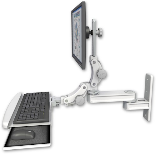 AccessMount™ Short single arm T2 Paralink LCD arm wall mount with a paralink keyboard tray w/ wrist rest bend