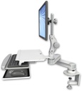 AccessMount™ Short T2 Paralink LCD arm desk clamp with a work surface tray and slide-out keyboard tray