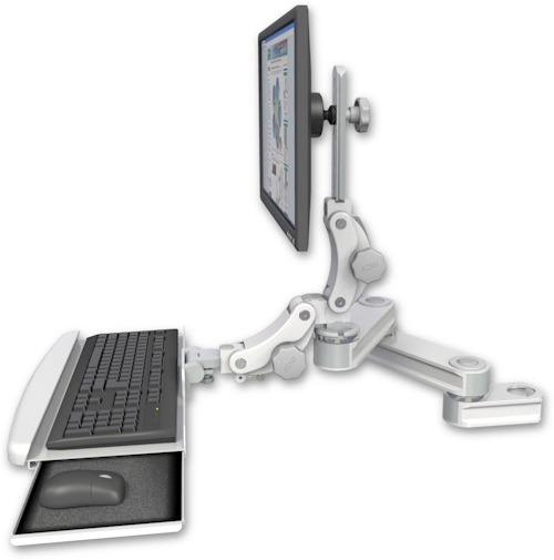 AccessMount™ Short T2 Paralink LCD arm mount for a 2" pole with a paralink keyboard tray w/ wrist rest bend