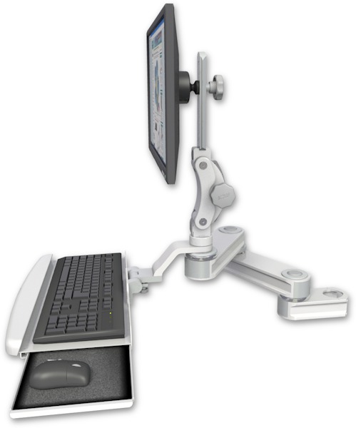 AccessMount™ Short T2 Paralink LCD arm mount for a 2" pole with a wrist-rest keyboard tray