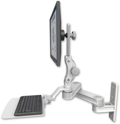 AccessMount™ Short T2 Paralink LCD arm wall mount with a 12" flat keyboard tray