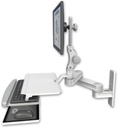 AccessMount™ Short T2 Paralink LCD arm wall mount with a work surface tray and slide-out keyboard tray