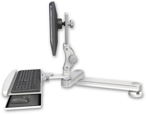 AccessMount™ Medium T2 Paralink LCD arm desk mount with a wrist-rest keyboard tray