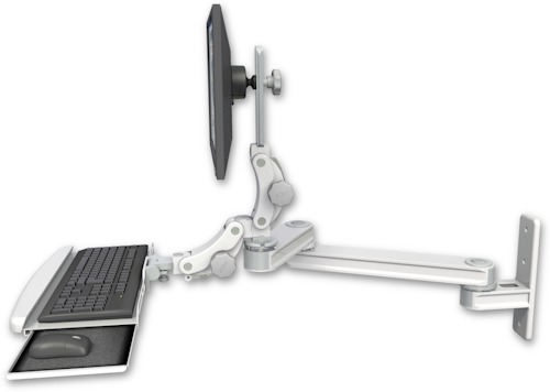 AccessMount™ Medium T2 Paralink LCD arm wall mount with a paralink keyboard tray w/ wrist rest bend