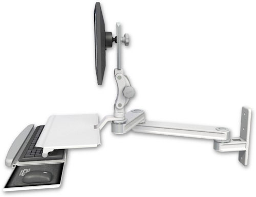 AccessMount™ Medium T2 Paralink LCD arm wall mount with a work surface tray and slide-out keyboard tray