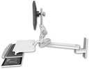 AccessMount™ Medium T2 Paralink LCD arm wall mount with a work surface tray and slide-out keyboard tray