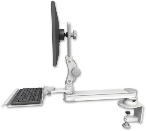 AccessMount™ Long single arm T2 Paralink LCD arm desk clamp with a 12" keyboard tray
