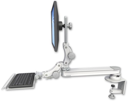 AccessMount™ Long single arm T2 Paralink LCD arm desk clamp with a 12" paralink keyboard tray