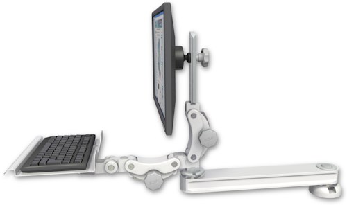 AccessMount™ Long single arm T2 Paralink LCD arm desk mount with a 12" paralink keyboard tray