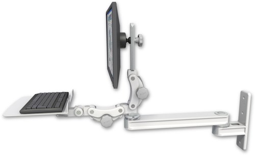 AccessMount™ Long single arm T2 Paralink LCD arm wall mount with a 12" flat paralink keyboard tray
