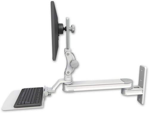 AccessMount™ Long single arm T2 Paralink LCD arm wall mount with a 12" flat keyboard tray