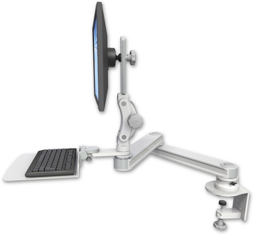 AccessMount™ Long T2 Paralink LCD arm desk clamp with a 12" flat keyboard tray