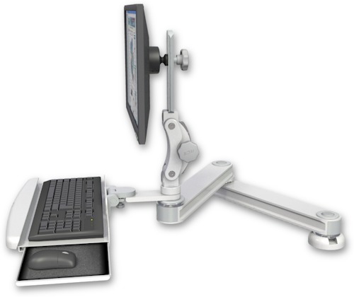 AccessMount™ Long T2 Paralink LCD arm desk mount with a wrist-rest keyboard tray