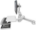 AccessMount™ Long T2 Paralink LCD arm desk mount with a work surface tray and slide-out keyboard tray
