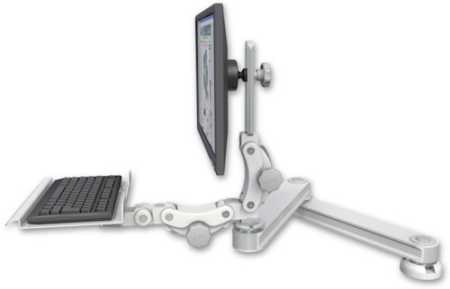 AccessMount™ Long T2 Paralink LCD arm desk mount with a 12" paralink keyboard tray