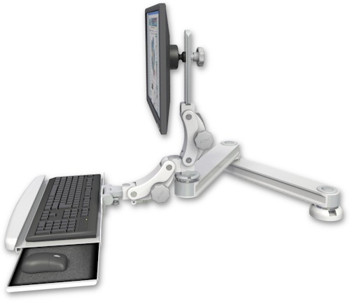 AccessMount™ Long T2 Paralink LCD arm desk mount with a paralink keyboard tray w/ wrist rest bend