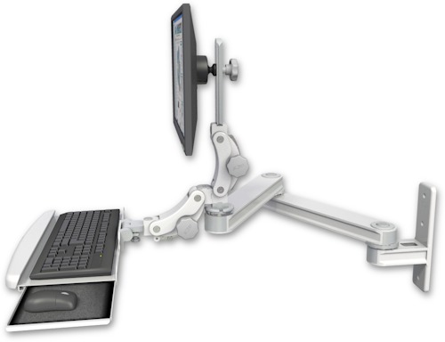 AccessMount™ Long T2 Paralink LCD arm wall mount with a paralink keyboard tray w/ wrist rest bend