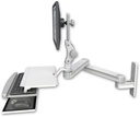 AccessMount™ Long T2 Paralink LCD arm wall mount with a work surface tray and slide-out keyboard tray