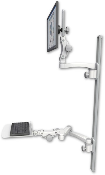 AccessMount™ Ultra 550 LCD mount on a 50" wall track with separate arms, a 12" flat paralink keyboard tray, and an 11" arm and 20" double-arm