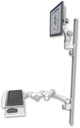 AccessMount™ Ultra 550 LCD mount on a 50" wall track with separate arms, a paralink keyboard tray w/ wrist rest bend, and a 20" double-arm