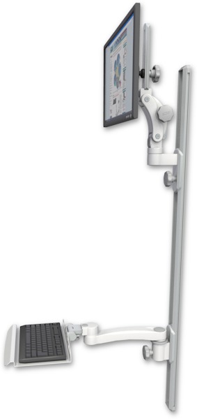 AccessMount™ Ultra 550 LCD mount on a 50" wall track with separate arms, a 12" keyboard tray, and an 11" arm
