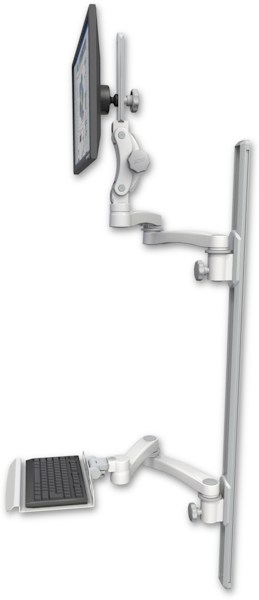 AccessMount™ Ultra 550 LCD mount on a 50" wall track with separate arms, a 12" keyboard tray, and two 20" double-arms