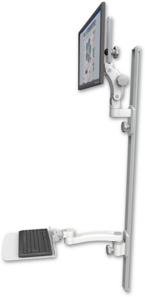 AccessMount™ Ultra 550 LCD mount on a 50" wall track with separate arms, a 12" flat keyboard tray, and an 11" arm