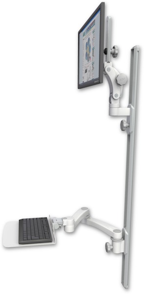 AccessMount™ Ultra 550 LCD mount on a 50" wall track with separate arms, a 12" flat keyboard tray, and a 20" double-arm