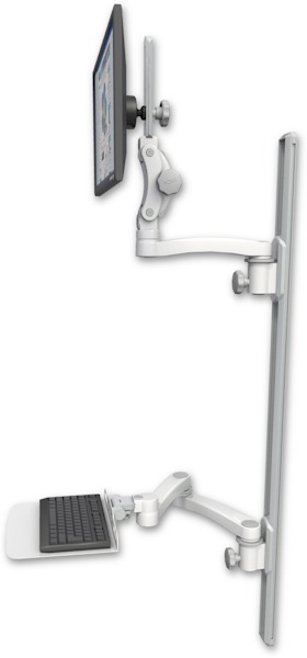 AccessMount™ Ultra 550 LCD mount on a 50" wall track with separate arms, a 12" flat keyboard tray, and an 11" arm and 20" double-arm