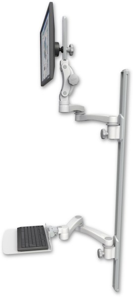 AccessMount™ Ultra 550 LCD mount on a 50" wall track with separate arms, a 12" flat keyboard tray, and two 20" double-arms