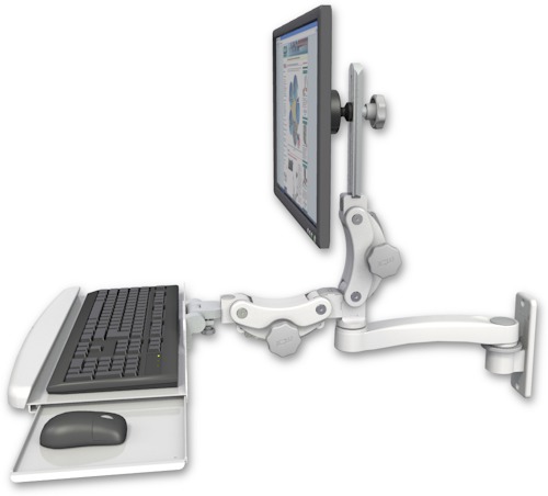 AccessMount™ Ultra 550 LCD wall mount with a paralink keyboard tray w/ wrist rest bend and an 11" arm