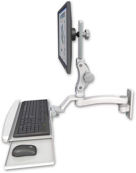 AccessMount™ Ultra 550 LCD wall mount with a wrist-rest keyboard tray and an 11" arm