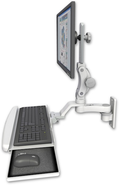 AccessMount™ Ultra 550 LCD wall mount with a wrist-rest keyboard tray and an 6" arm