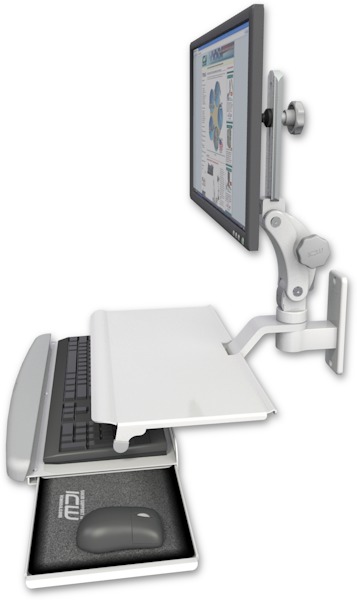 AccessMount™ Ultra 550 LCD wall mount with a work surface tray and slide-out keyboard tray