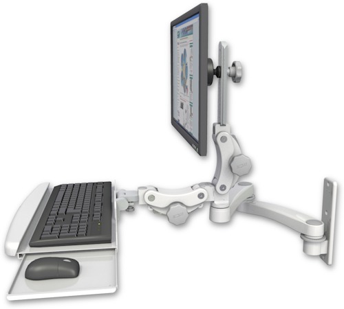 AccessMount™ Ultra 550 LCD wall mount with a paralink keyboard tray w/ wrist rest bend and a 20" double-arm