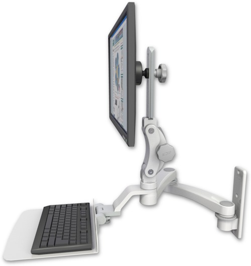AccessMount™ Ultra 550 LCD wall mount with a 12" flat keyboard tray and a 20" double-arm