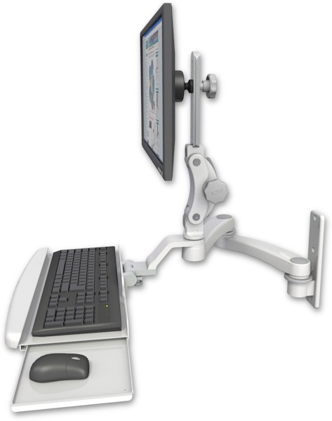 AccessMount™ Ultra 550 LCD wall mount with a wrist-rest keyboard tray and a 20" double-arm