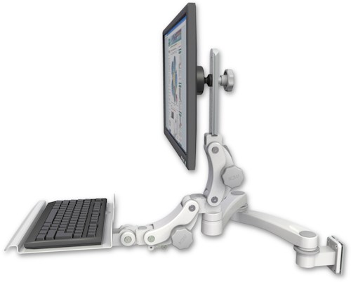 AccessMount™ Ultra 550 LCD 3.5" wall mount with a 12" paralink keyboard tray and a 20" double-arm