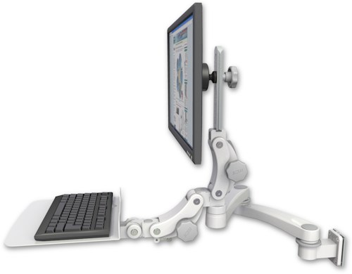 AccessMount™ Ultra 550 LCD 3.5" wall mount with a 12" flat paralink keyboard tray and a 20" double-arm