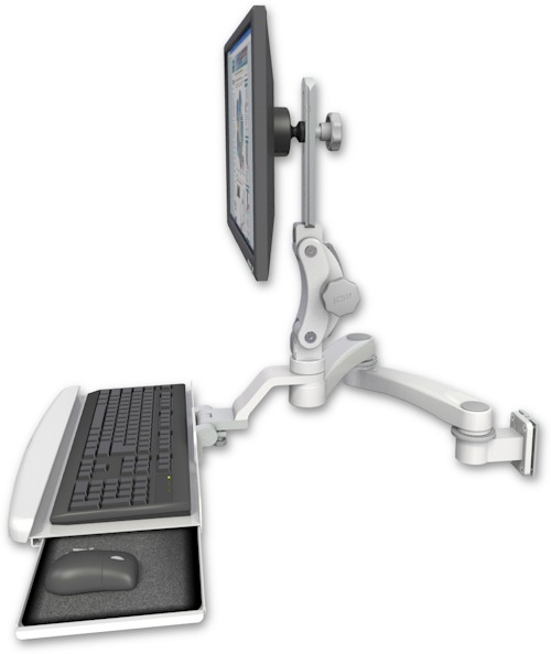 AccessMount™ Ultra 550 LCD 3.5" wall mount with a wrist-rest keyboard tray and a 20" double-arm