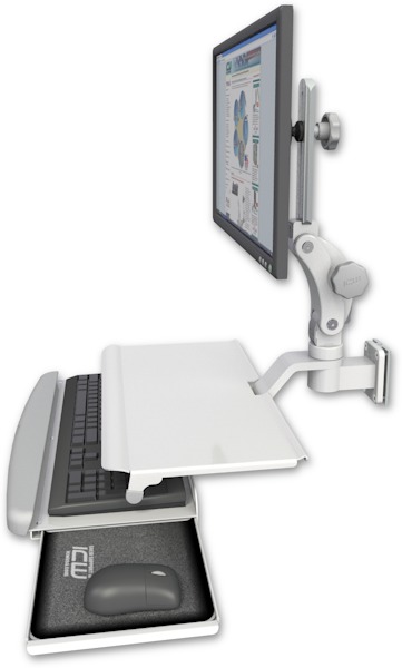 AccessMount™ Ultra 550 LCD 3.5" wall mount with a work surface tray and slide-out keyboard tray